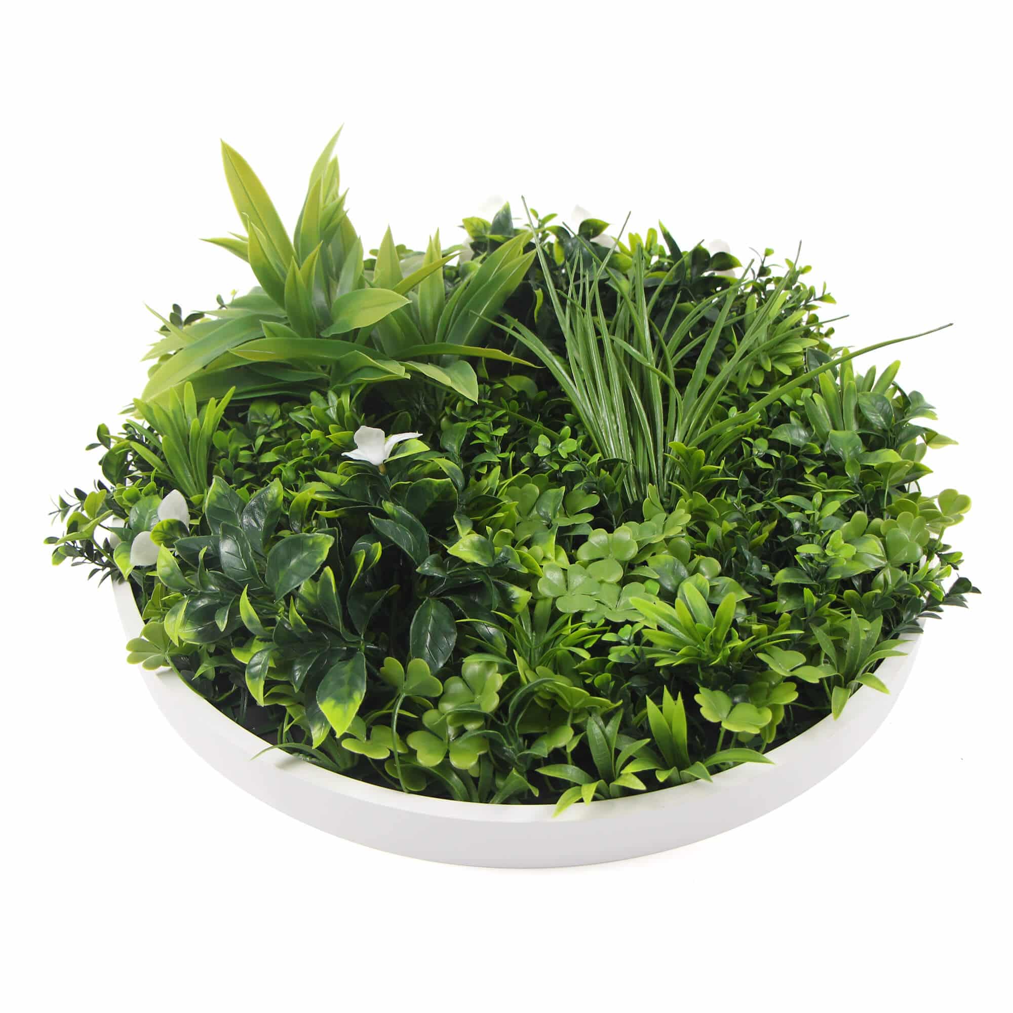 Slimline Flowering Artificial Green Wall Disc - White 100cm